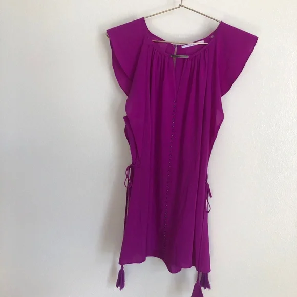 Tahari S pink Selina flutter sleeve tie blouse top - Picture 2 of 10